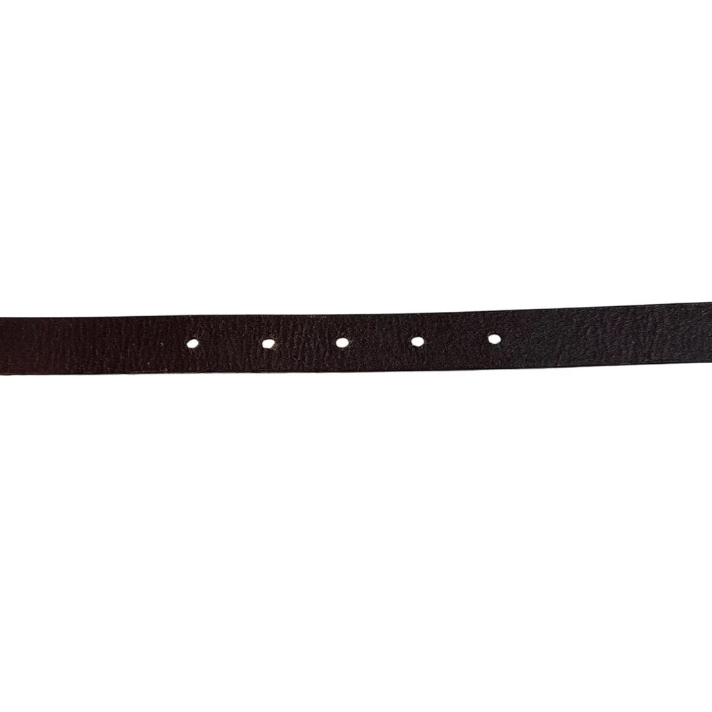 DKNY Jeans Womens Dark Brown Leather Double Studded Skinny Belt Silver Pyramid